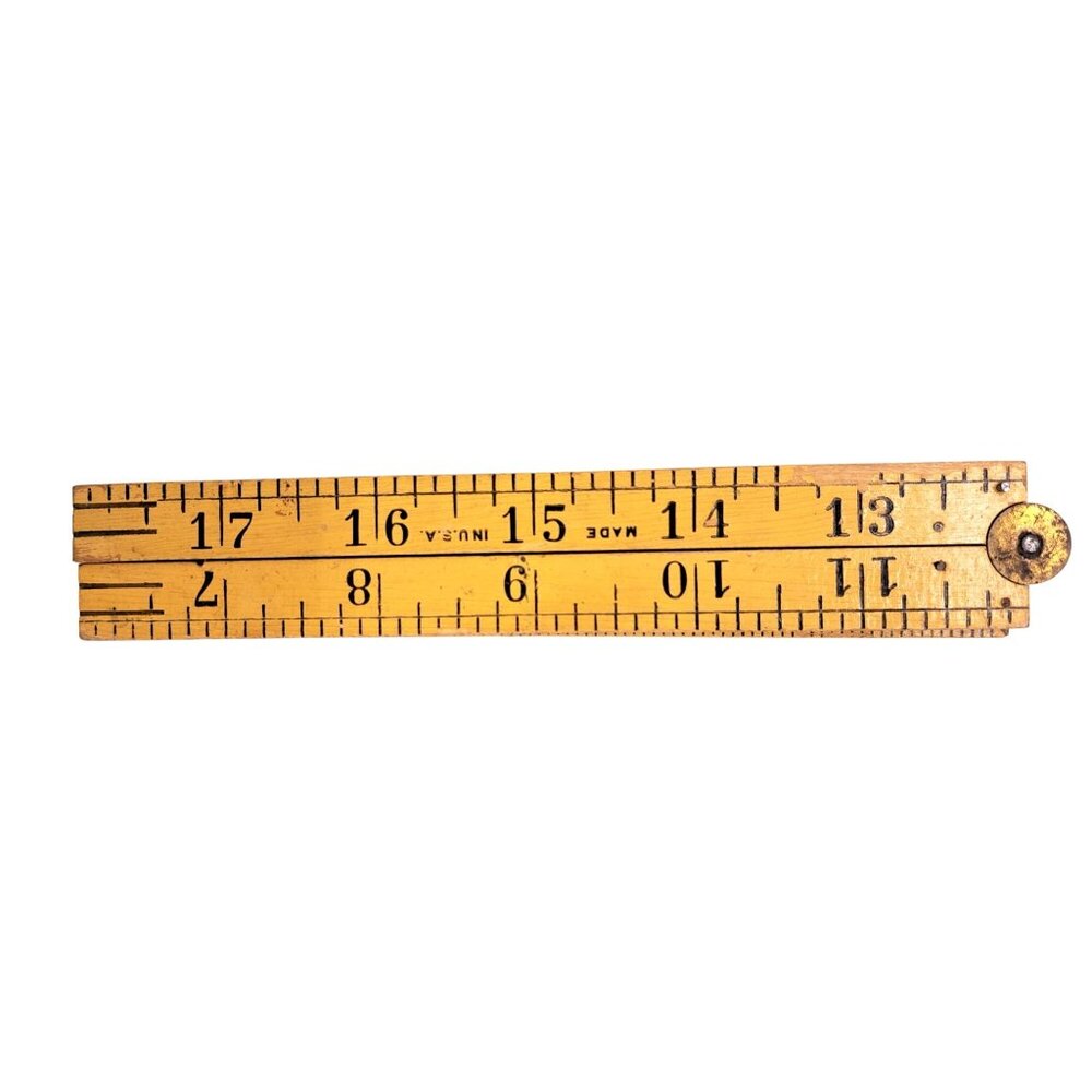 Vintage Wood Folding Ruler Brass 24 inch Carpenter Collectible Compact USA Made